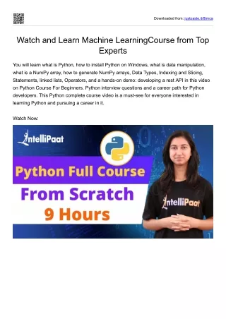 Watch and Learn Machine LearningCourse from Top Experts