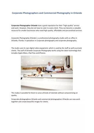 Corporate Photographer and Commercial Photography in Orlando