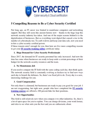 5 Compelling Reasons to Be a Cyber Security Certified