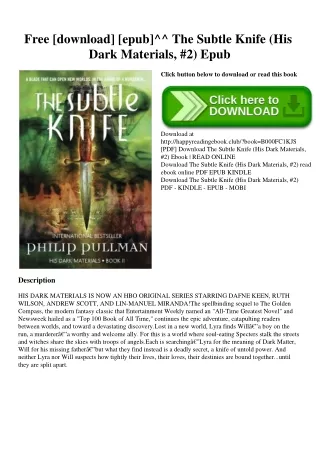Free [download] [epub]^^ The Subtle Knife (His Dark Materials  #2) Epub