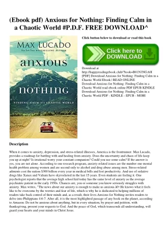 (Ebook pdf) Anxious for Nothing Finding Calm in a Chaotic World #P.D.F. FREE DOWNLOAD^