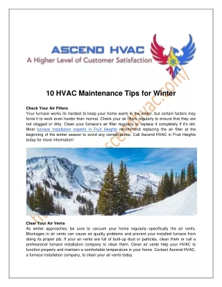 10 HVAC Maintenance Tips for Winter