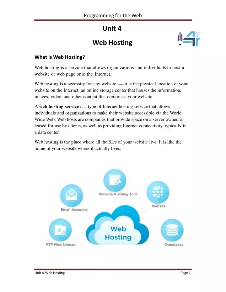 programming for the web unit 4 web hosting what