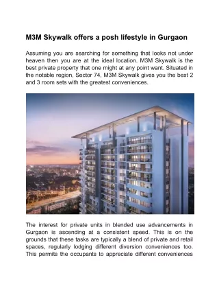 M3M Skywalk offers a posh lifestyle in Gurgaon