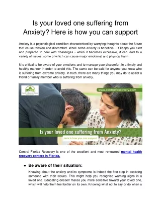 Central FL Recovery - Is your loved one suffering from Anxiety_ Here is how you can support