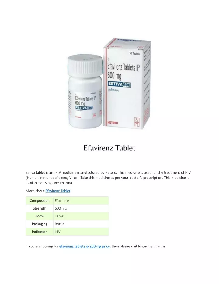 estiva tablet is antihiv medicine manufactured