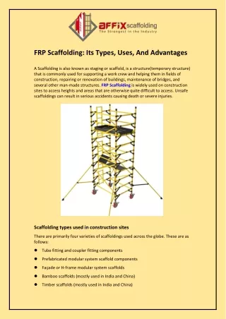 frp scaffolding its types uses and advantages