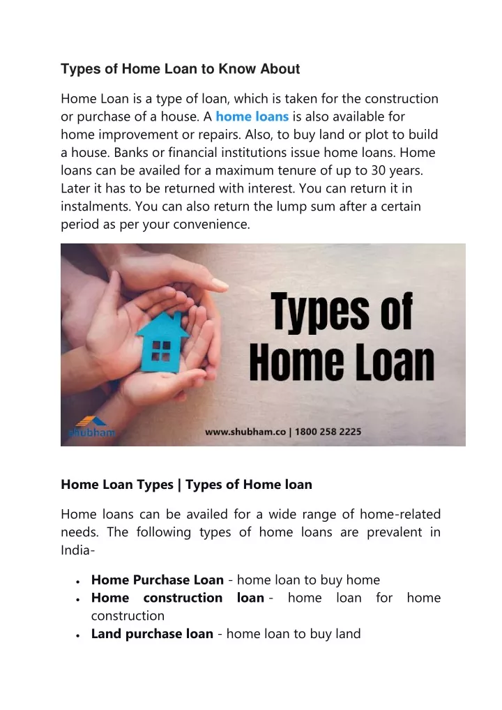 types of home loan to know about