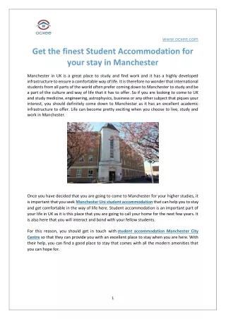 Get the finest Student Accommodation for your stay in Manchester