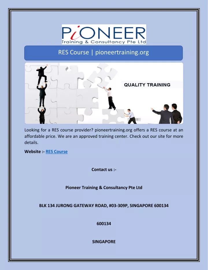 res course pioneertraining org