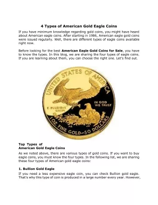 4 types of american gold eagle coins