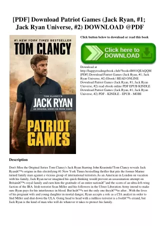 [PDF] Download Patriot Games (Jack Ryan  #1; Jack Ryan Universe  #2) DOWNLOAD @PDF