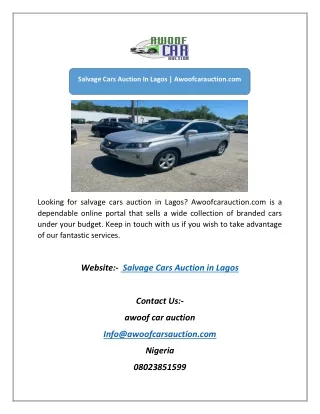 Salvage Cars Auction In Lagos | Awoofcarauction.com