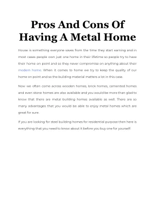 pros and cons of having a metal home