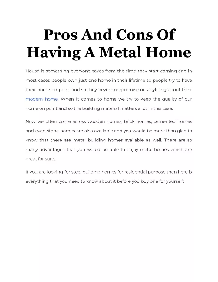 pros and cons of having a metal home