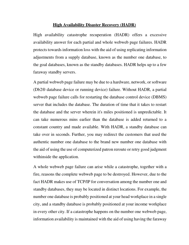 high availability disaster recovery hadr