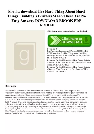 Ebooks download The Hard Thing About Hard Things Building a Business When There Are No Easy Answers DOWNLOAD EBOOK PDF K