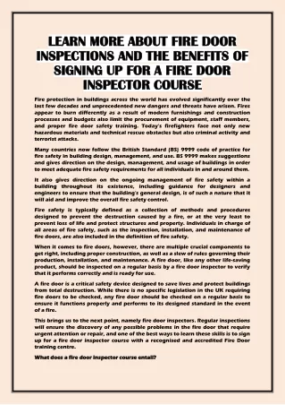 Learn more about fire door inspections and the benefits of signing up for a fire door inspector course