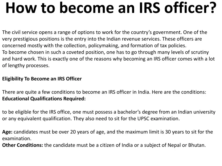 how to become an irs officer