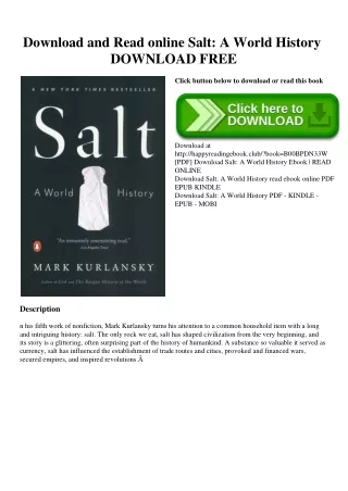 Download and Read online Salt A World History DOWNLOAD FREE