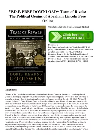 #P.D.F. FREE DOWNLOAD^ Team of Rivals The Political Genius of Abraham Lincoln Free Online
