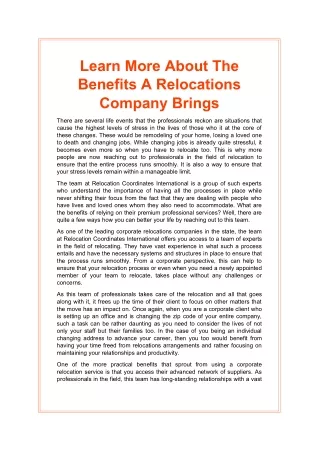 Learn More About The Benefits A Relocations Company Brings