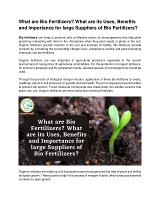 What are Bio Fertilizers_ What are its Uses, Benefits and Importance for large Suppliers of Bio Fertilizers_
