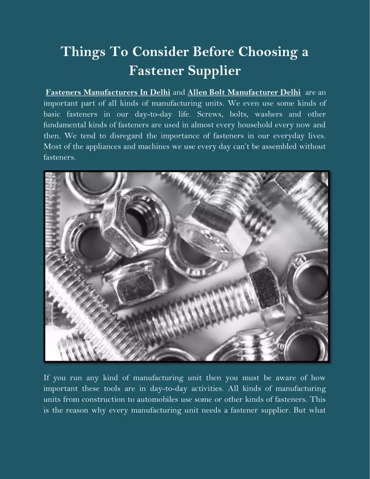 things to consider before choosing a fastener