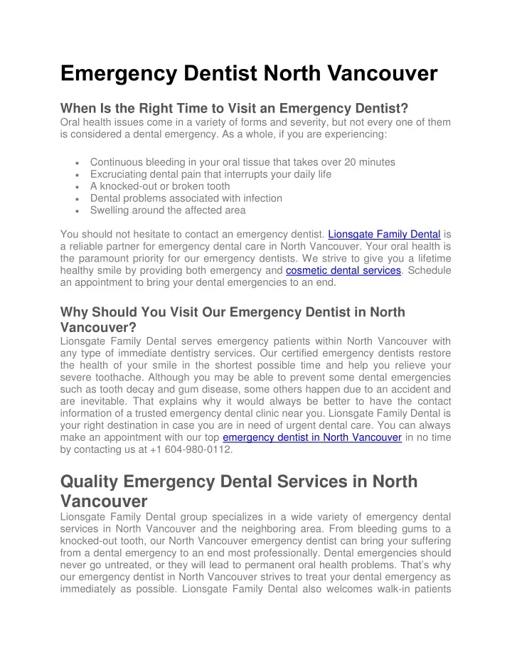 emergency dentist north vancouver when