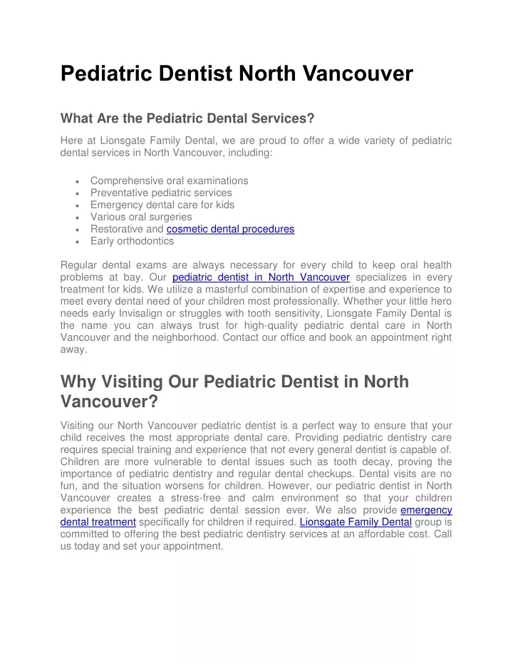 pediatric dentist north vancouver what