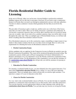 Florida Residential Builder Guide to Licensing