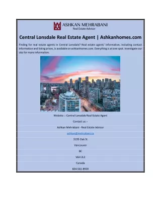 Central Lonsdale Real Estate Agent | Ashkanhomes.com