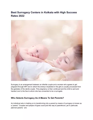 Best Surrogacy Centers in Kolkata with High Success Rates 2022