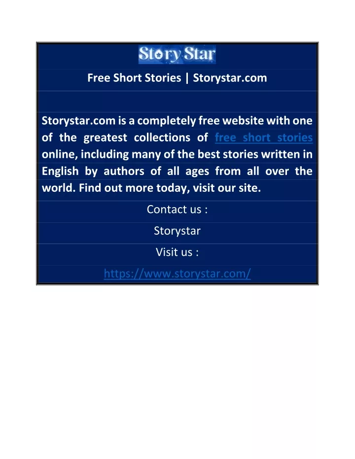 free short stories storystar com