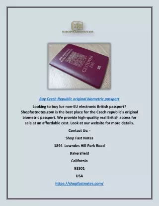 Buy Czech Republic Original Biometric Passport | Shopfastnotes.com