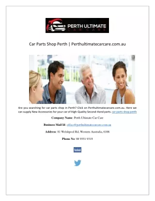 Car Parts Shop Perth | Perthultimatecarcare.com.au