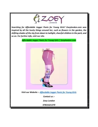Affordable Jogger Pants for Young Girls  Zoeylondon.com