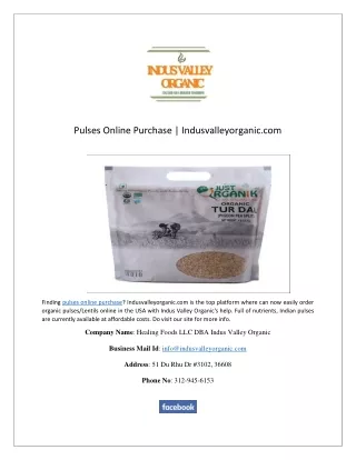 Pulses Online Purchase | Indusvalleyorganic.com