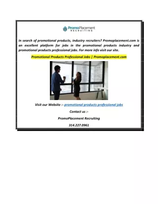 Promotional Products Professional Jobs  Promoplacement.com