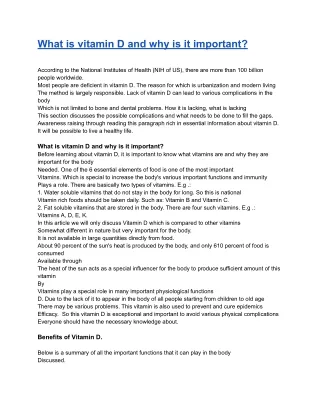 what is vitamin d and why is it important