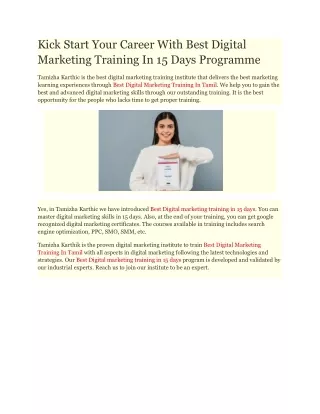 Kick Start Your Career With Best Digital Marketing Training In 15 Days Programme