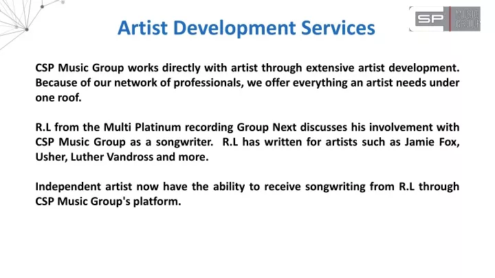 artist development services