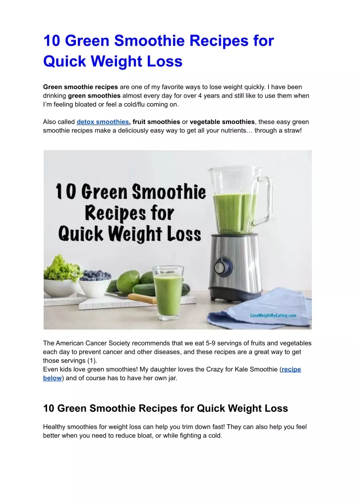 10 green smoothie recipes for quick weight loss