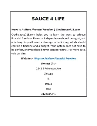 Ways to Achieve Financial Freedom | Creditsauce718.com