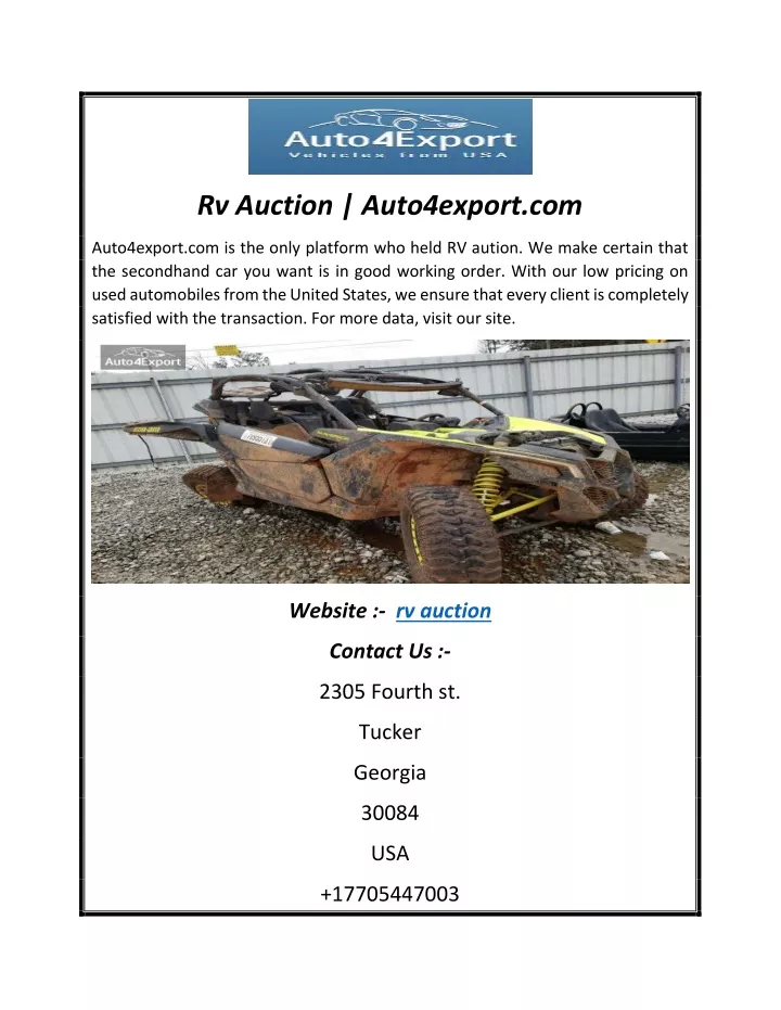 rv auction auto4export com