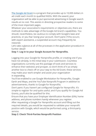 the google ad grant is a program that provides