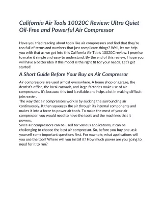 California Air Tools 10020C Review
