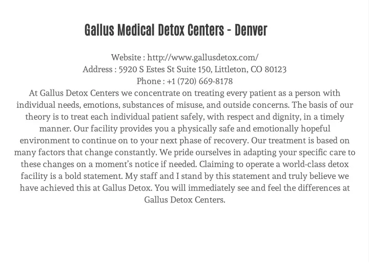 gallus medical detox centers denver website http