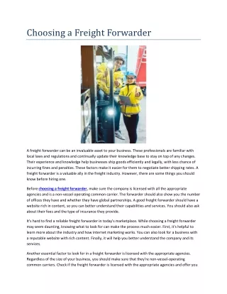 choosing a freight forwarder