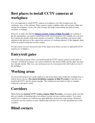 Best places to install CCTV cameras at workplace